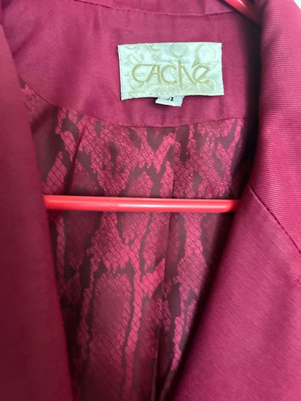 Cache Trench Coat Size 4 Pink Snake Print Lining Double Breasted